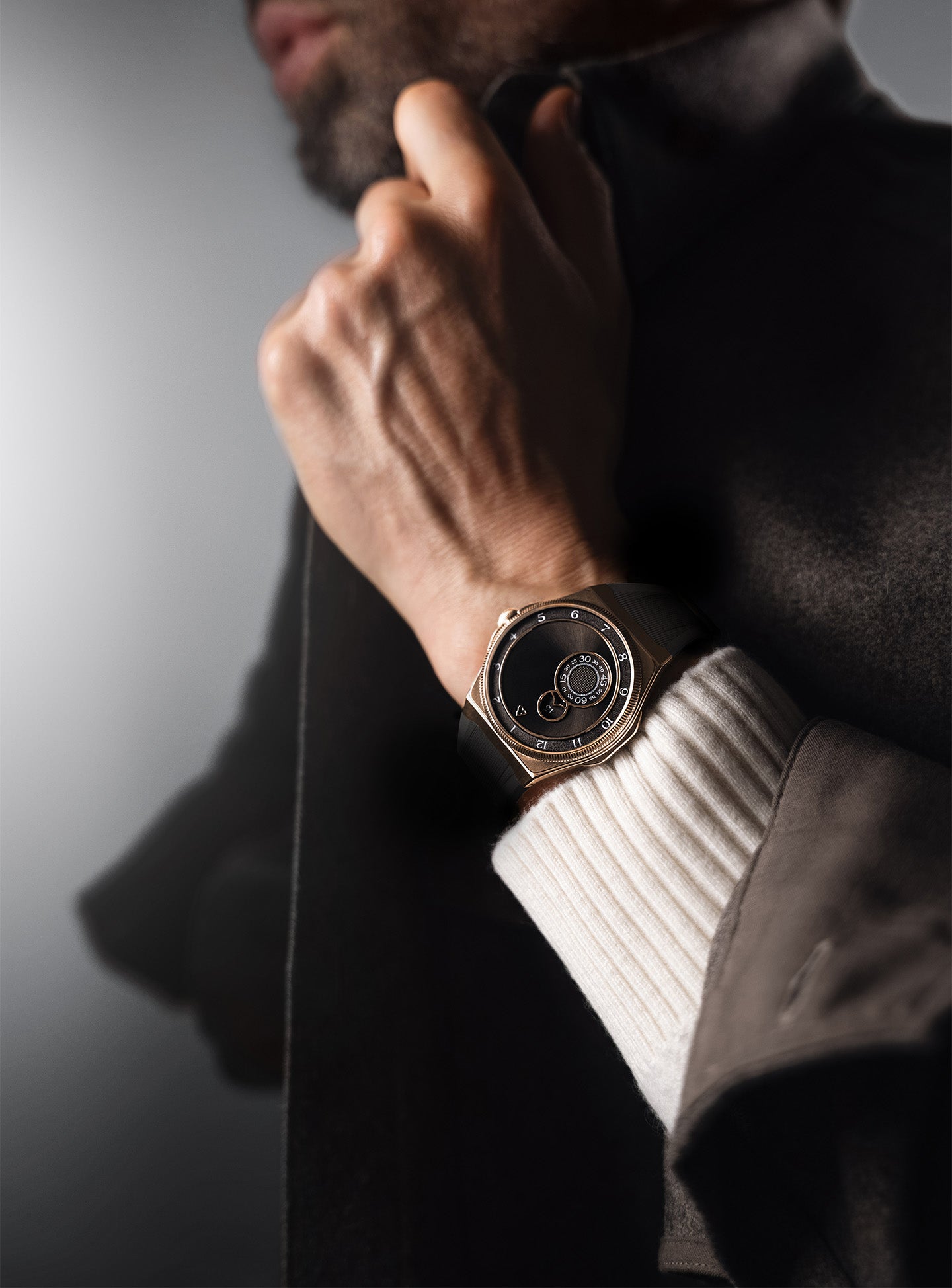 trilobe trente-deux sunray grey watch rose gold case