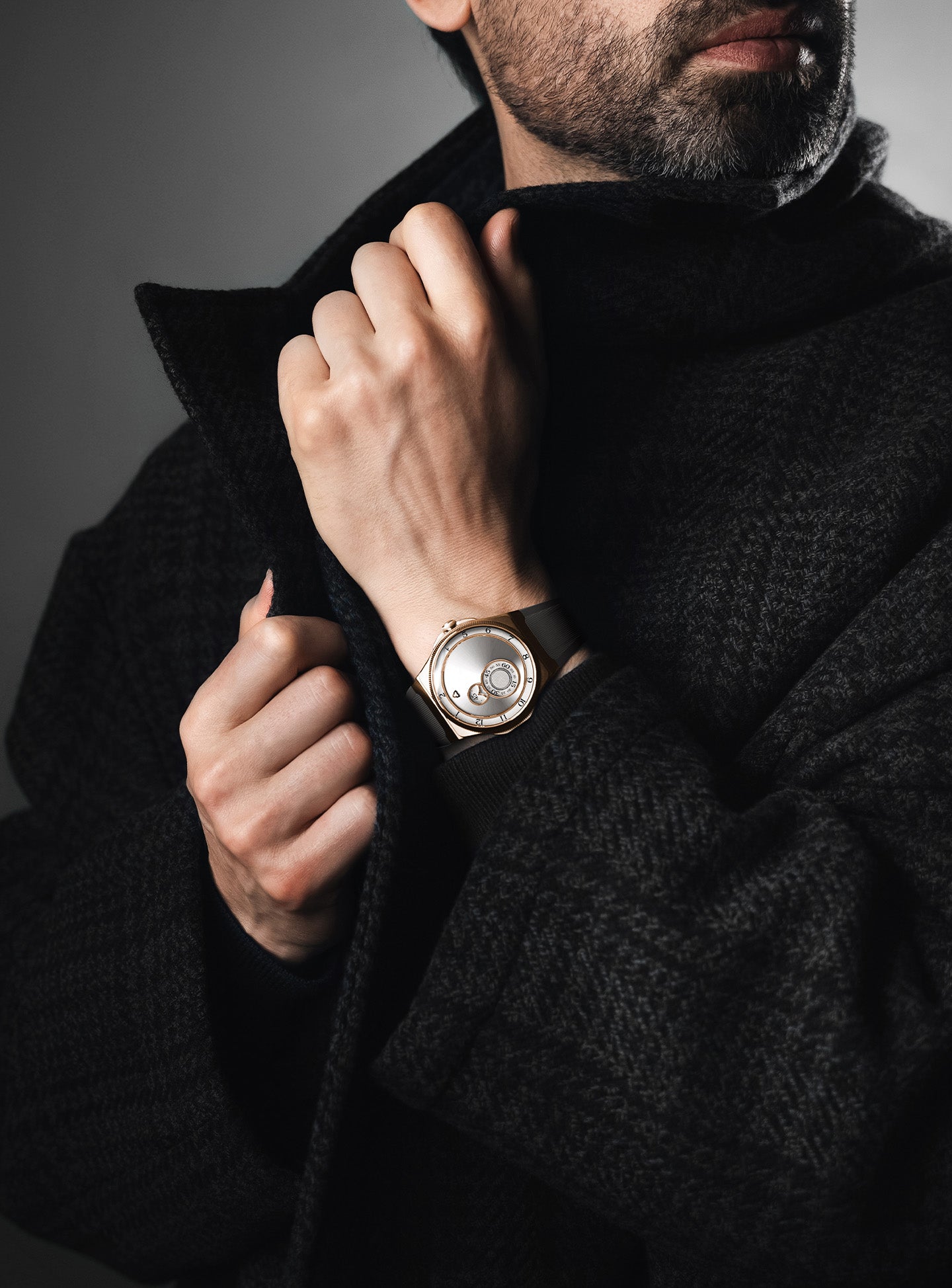 trilobe trente-deux sunray grey watch rose gold case