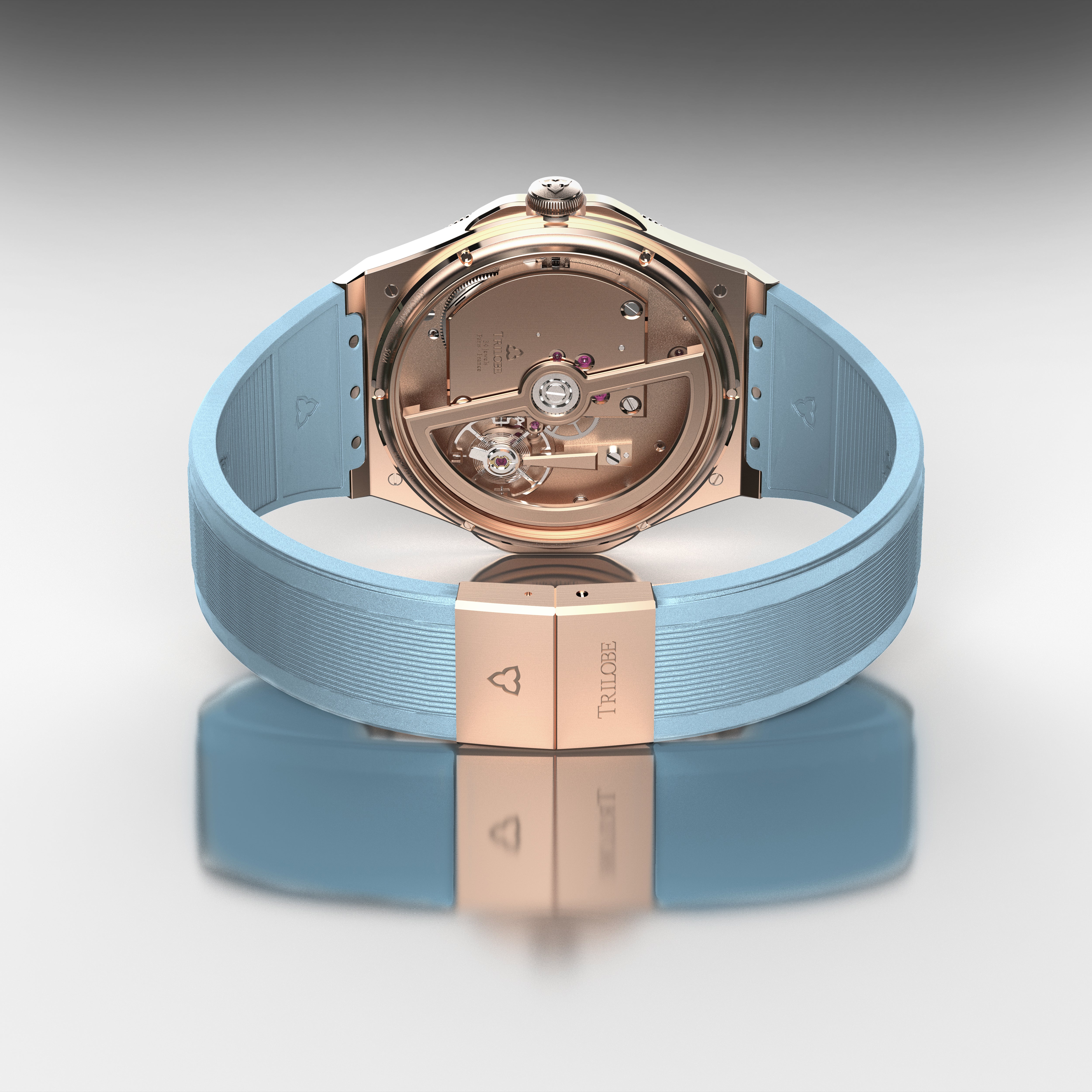 trente-deux sunray silver trilobe rose gold case